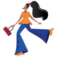 Fashionable girl with a bag in her hands runs to work for a walk or to the store vector