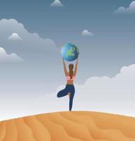 Yogi girl holding the globe in her hands and midit vector