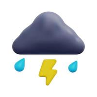 3d cloud, raindrop and thunderbolt icon vector. Isolated on white background. 3d weather, meteorology, forecast and nature concept. Cartoon minimal style. 3d storm icon vector render illustration.