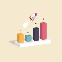 3D Stock trading graph. Growing strategy chart. Business concept design with Rocket. Vector illustration