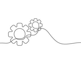 Continuous line drawing. Gear of business teamwork concept. Vector illustrations