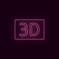 3d movie, neon, icon. Theater ruby color neon ui ux icon. Theater sign logo vector - Vector on white background