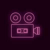 Video camera, neon, icon. Theater ruby color neon ui ux icon. Theater sign logo vector - Vector on white background