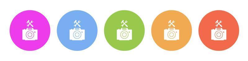 Dark button icon hammer options camera. Button banner round badge interface for application illustration on darken background vector