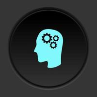 Dark button icon brain details head. Button banner round badge interface for application illustration on darken background vector