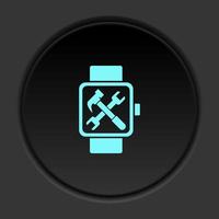 Dark button icon configuration watch. Button banner round badge interface for application illustration on darken background vector