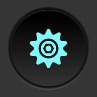 Dark button icon cog cogwheel. Button banner round badge interface for application illustration on darken background vector