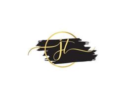 Monogram Jt Signature Logo, Luxury JT Brush And Golden Signature logo vector