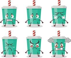 Soda bottle cartoon character with various angry expressions vector