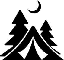 Camp logo. Forest camping emblem with tourist tent. Vector illustration. Vector icon