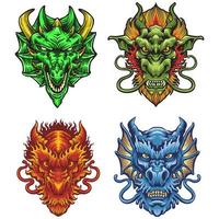 Vector set of colorful dragon heads