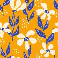 Seamless creative floral pattern. Fancy naive blooms, texture design for fabric, textile. Colored flat graphic vector illustration.