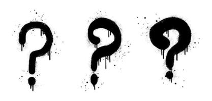 conjunto de signos de interrogación de graffiti pintados con spray en negro sobre blanco. símbolo de goteo de preguntas. aislado sobre fondo blanco. ilustración vectorial vector