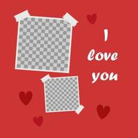 I love you, Cute poster with space for your text and the words I love you on a background of hearts. Cover for photo album or photo frame. Vector cartoon close-up illustration. I love you on