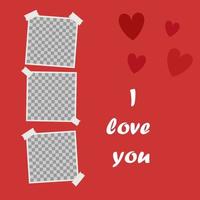 I love you, Cute poster with space for your text and the words I love you on a background of hearts. Cover for photo album or photo frame. Vector cartoon close-up illustration. I love you on