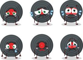 Vynil record cartoon character with sad expression vector