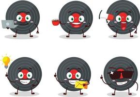 Vynil record cartoon character with various types of business emoticons vector