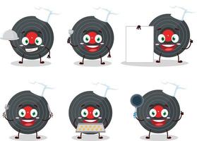 Cartoon character of vynil record with various chef emoticons vector