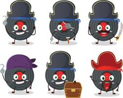 Cartoon character of vynil record with various pirates emoticons vector