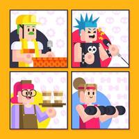 Characters With Various Activities Social Media Template vector