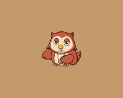 owl cute drink boba vector design