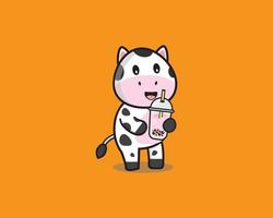 cow cute drink boba vector design