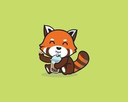 red panda cute drink boba vector design