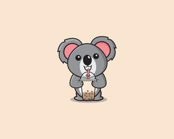 koala cute drink boba vector design
