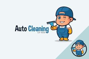 Cute Car Wash Worker Holding a Window Cleaner vector