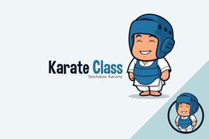 Cute Karate Kid in Karate Uniform Wearing Head Guard and Chest Guard vector