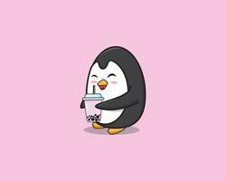 pingüino linda bebida boba vector diseño