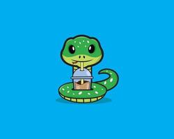 serpiente linda bebida boba vector diseño