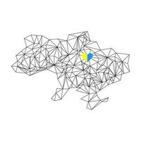 Vector illustration of Ukrainian map with blue and yellow heart in geometric graphic polygonal style. Can be used for web design, social net posting, posters, cards, banners.
