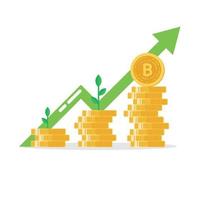 Bitcoin stack with growth fund. Flat icon. Vector illustration