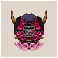 Japanese Samurai and Hannya Mask Graphic Tee and Logo Design vector