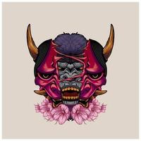 Japanese Samurai and Hannya Mask Graphic Tee and Logo Design vector