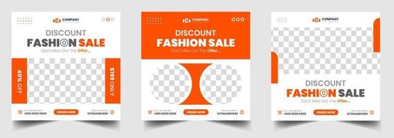 fashion sale social media post banner design template. discount fashion sale social media post banner design with orange color. fashion sale web banner. vector