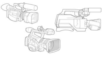 Set of sketch a video camera on a white backgroundra. video camera, vector sketch illustration for training tamplate.