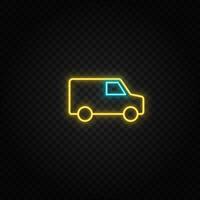 Delivery, transport, car neon icon. Blue and yellow neon vector icon. Transparent background