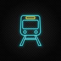 tren, transporte neón icono. azul y amarillo neón vector icono. transparente antecedentes