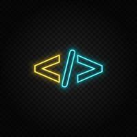 Code, html neon icon. Blue and yellow neon vector icon. Transparent background