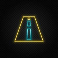 Round, highway neon icon. Blue and yellow neon vector icon. Transparent background