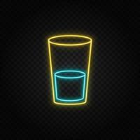 Water, glass neon icon. Blue and yellow neon vector icon. Transparent background