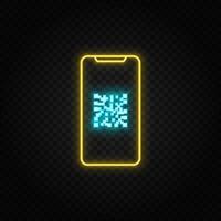 Mobile, qr, code neon icon. Blue and yellow neon vector icon. Transparent background