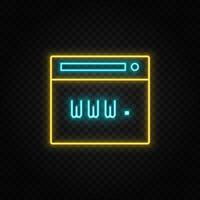 Browser, internet, web neon icon. Blue and yellow neon vector icon. Transparent background