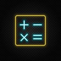 calc, calculator, math neon icon. Blue and yellow neon vector icon. Transparent background