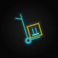 Delivery, transport neon icon. Blue and yellow neon vector icon. Transparent background