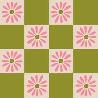 Estética contemporánea imprimible retro groovy flores patrón sin costuras. hippie decorativo ingenuo de los años 60, fondo boho vintage estilo años 70 en estilo minimalista para tela, papel tapiz o envoltura vector