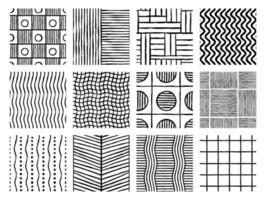 Set of Aesthetic Contemporary printable seamless pattern with abstract Minimal elegant line brush stroke shapes and line in black and white colors. vector