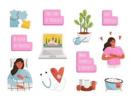 Self care stickers set vector